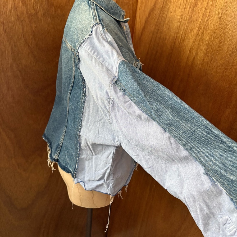 SOLD Levis sz L Remake DIY Denim Blue Button Down Shirt Long Sleeve Reconstructe - Picture 8 of 16
